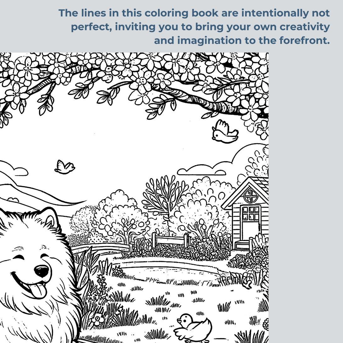7 Coloring Book Pages - Spring Samoyed Adventure 2024 - PDF Printable