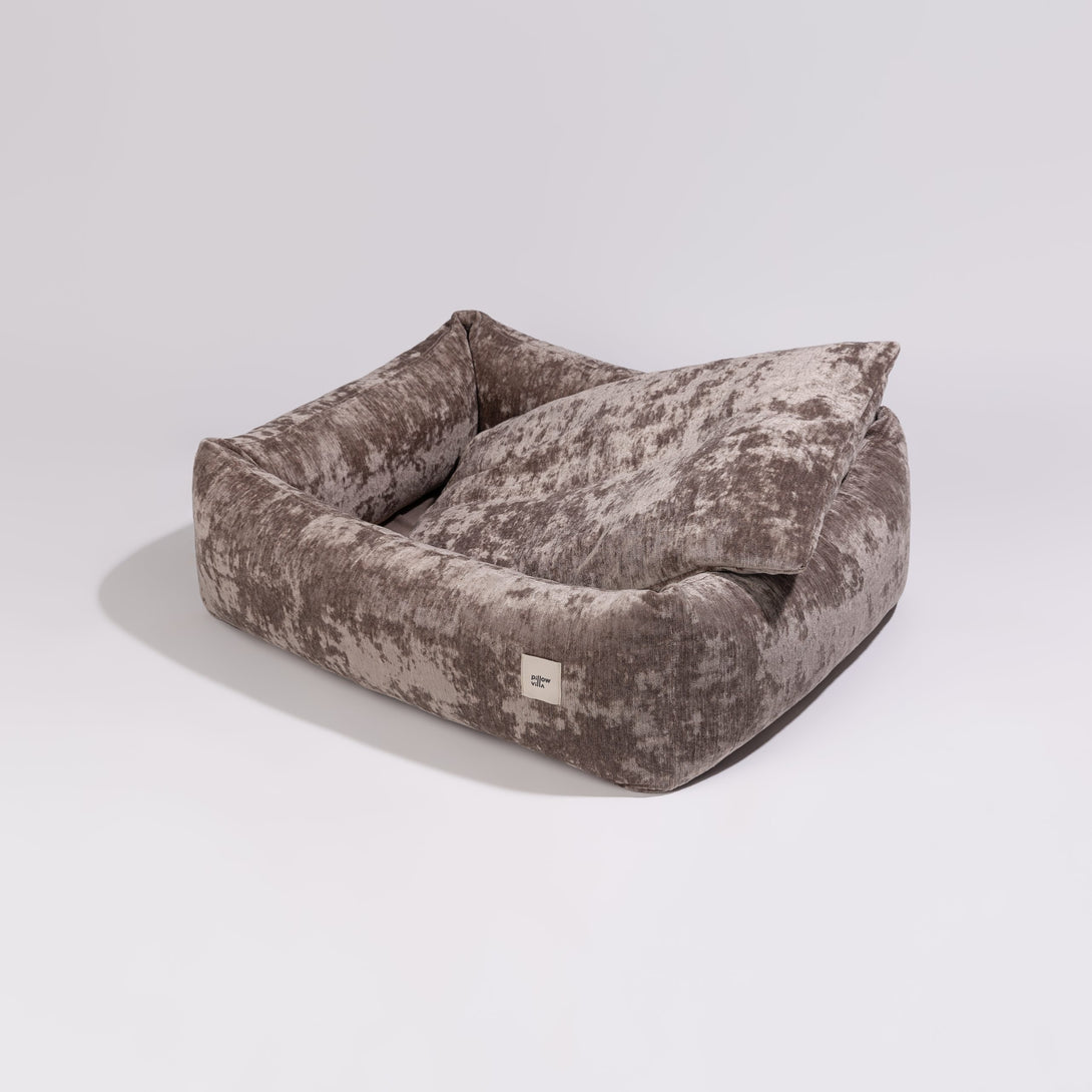 Pillow Villa Luxury Velvet Dog Bed - Easy Clean Technology - Brown