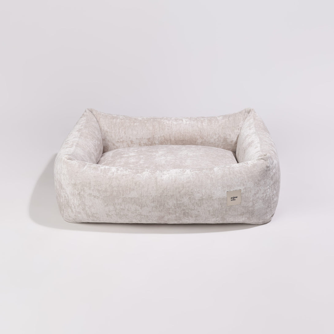 Pillow Villa Luxury Velvet Dog Bed - Easy Clean Technology - Natural Beige