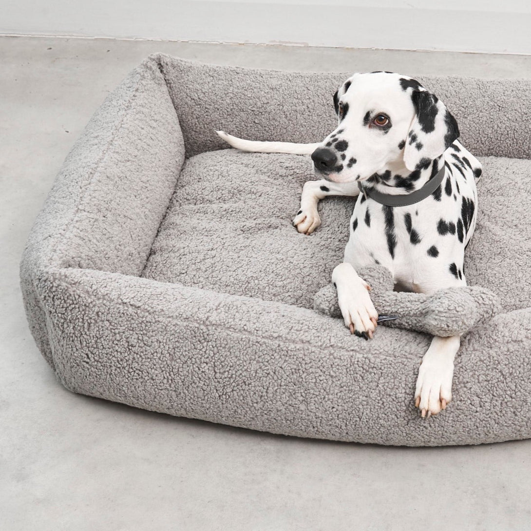 Luxury Aesthetic Bouclé Box Dog Bed - Light grey - MiaCara
