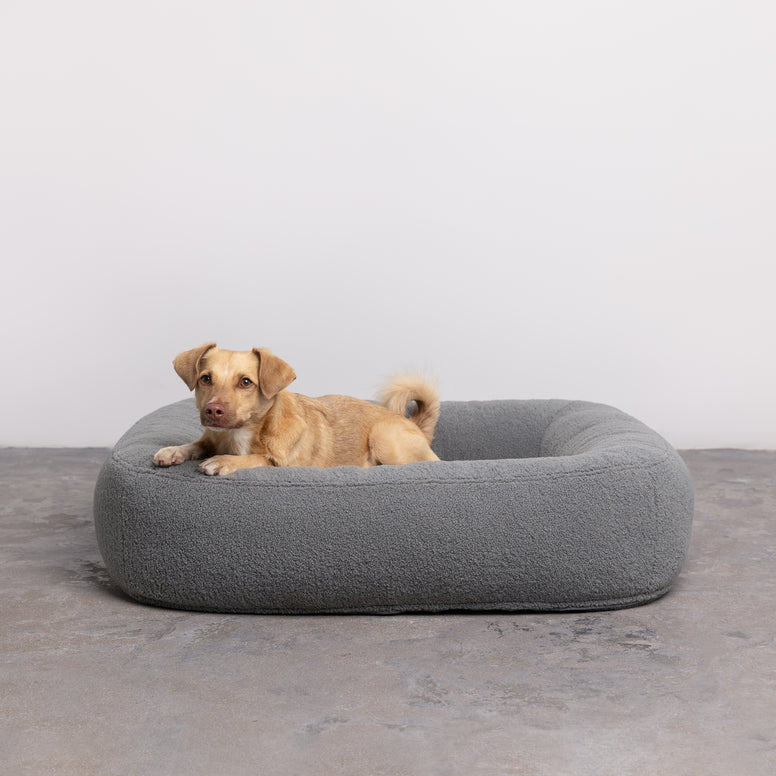 Fluffy Pillow Villa Pebble Dog Bed - Faux Fur - Ash Grey
