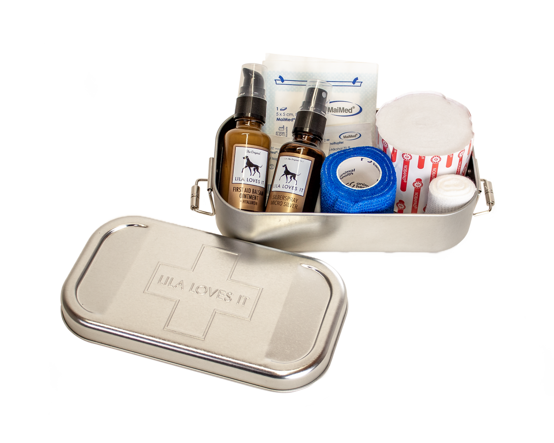 Dog First Aid Kit by LILA LOVES IT - Paw bandage, gauze pads for dogs, tick remover and more