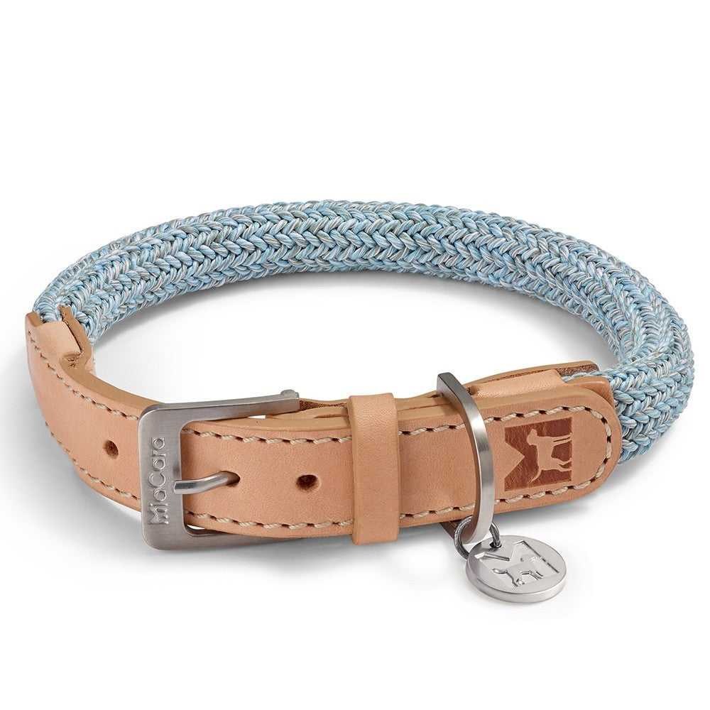 Luxury MiaCara Rope Leather Dog Collar Lucca - Nuvola and Natural - Blue and Beige