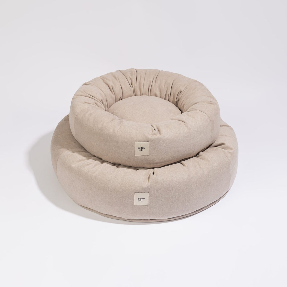 Pillow Villa Round Donut Dog Bed Beige Sand