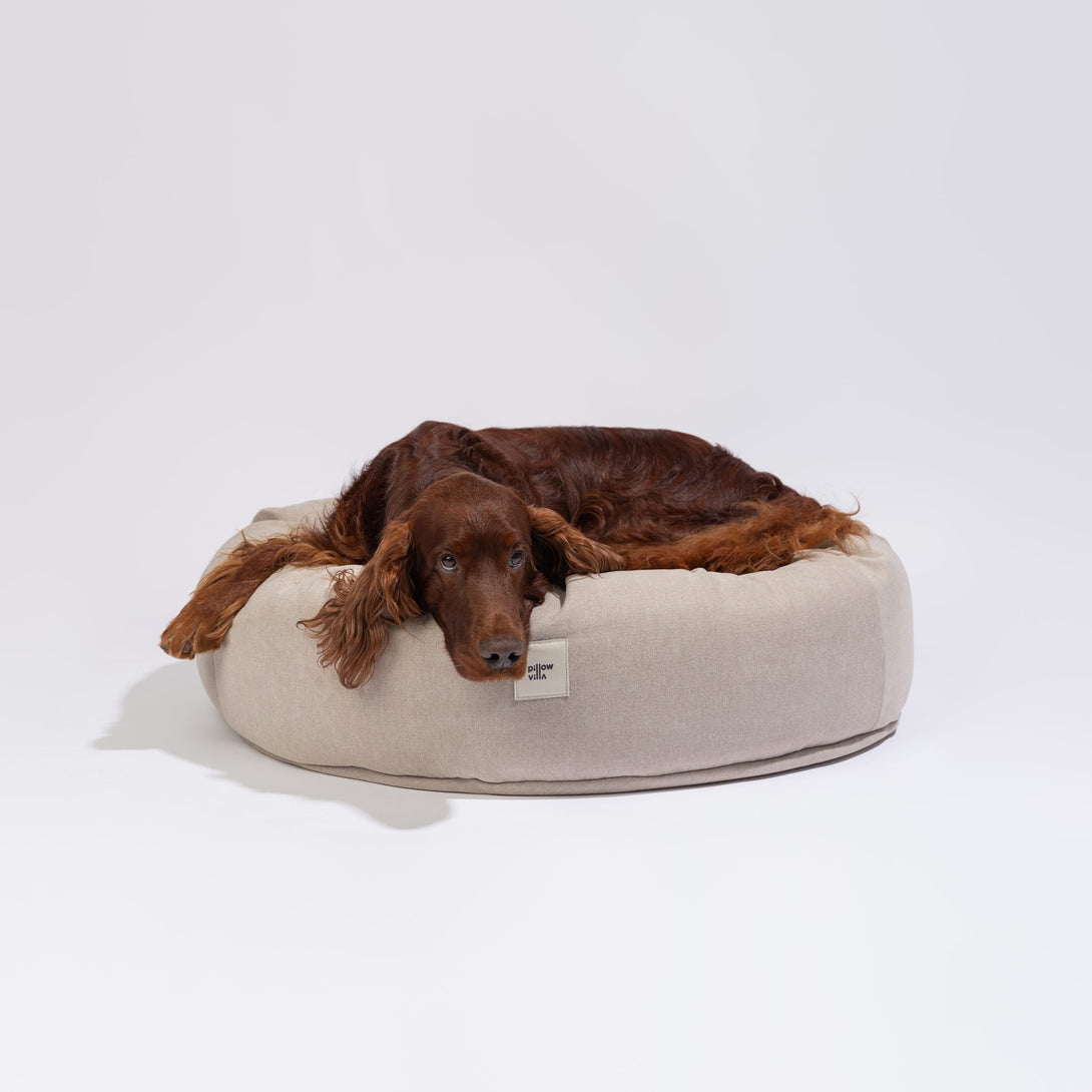 Pillow Villa Round Donut Dog Bed Comfortable Beige Sand